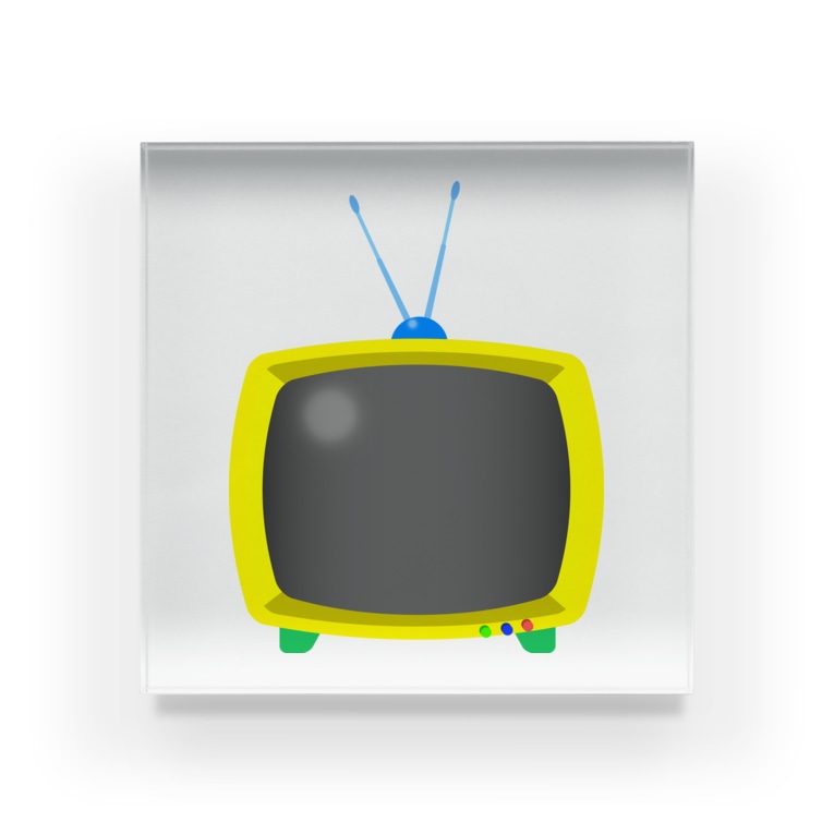 レトロでどこか未来的な可愛いテレビのイラスト 黄色 画面オフ Acrylic Block By Illust Designs Lab Suzuri