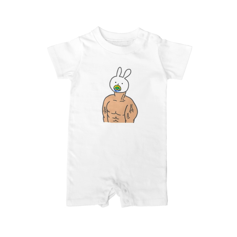 ムキムキ赤ちゃん Baby Rompers By Sip Shibako Suzuri ムキムキ赤ちゃん Baby Rompers By Sip Shibako Suzuri