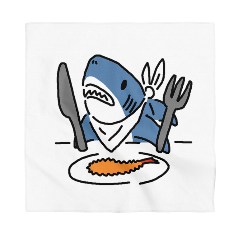 エビフライを食べようとするサメ サメ さめ 鮫 わりとおもい Waritoomoi のバンダナ通販 Suzuri スズリ