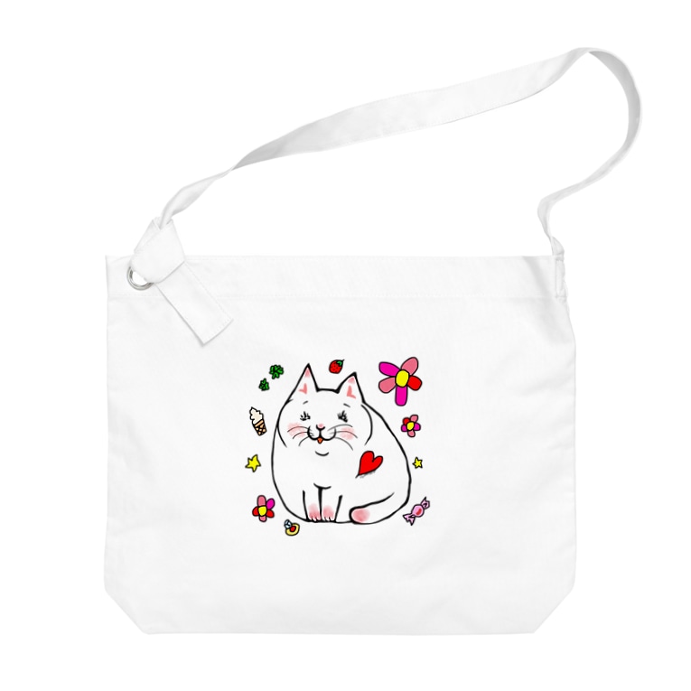 にこにこ白にゃんこ Watamayuroom Watamayu のビッグショルダーバッグ通販 Suzuri スズリ にこにこ白にゃんこ Watamayuroom Watamayu のビッグショルダーバッグ通販 Suzuri スズリ