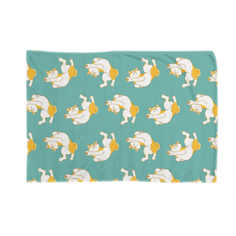 へそ天秋田犬グリーン Blankets By 春風工房 Harukaze Koubou Suzuri へそ天秋田犬グリーン Blankets By 春風工房 Harukaze Koubou Suzuri