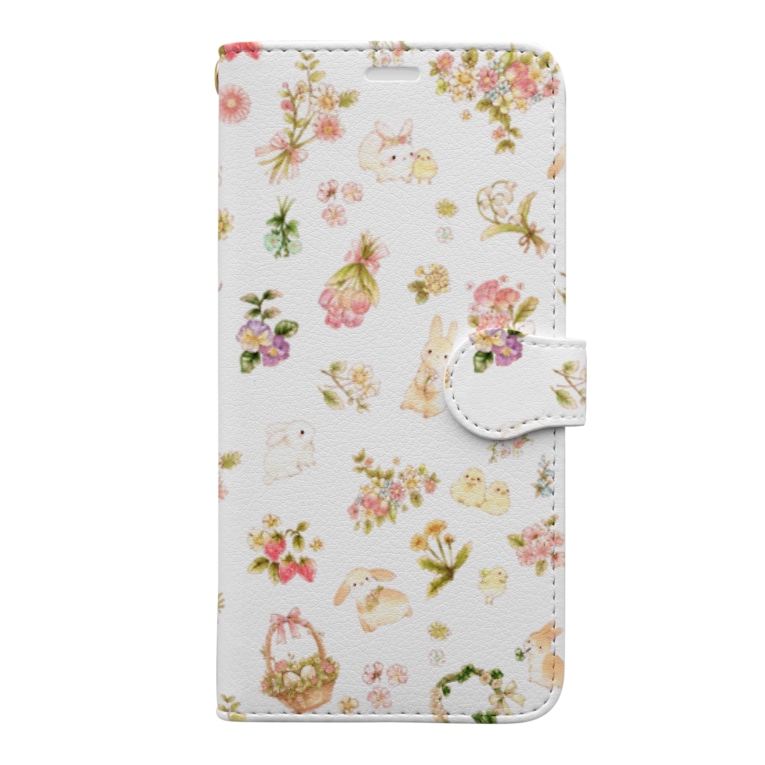 うさぴよと花柄 ことりはな 原稿 Flowerribon の手帳型スマホケース通販 Suzuri スズリ