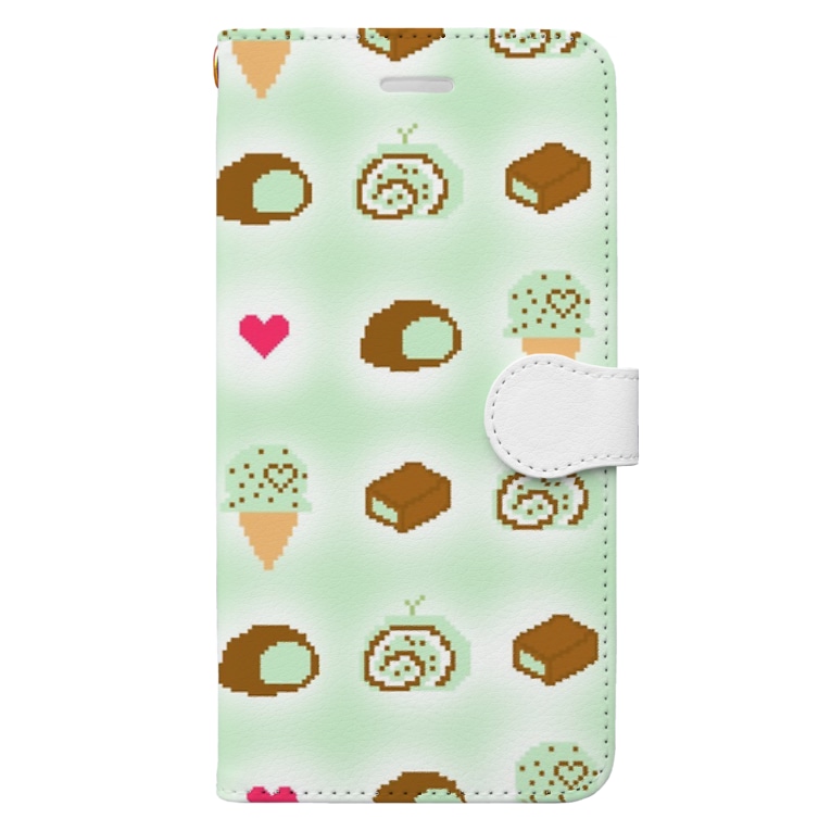 チョコミント ドット絵スイーツ 手帳型 Shiho 5h1h0 T の手帳型スマホケース通販 Suzuri スズリ チョコミント ドット絵スイーツ 手帳型 Shiho 5h1h0 T の手帳型スマホケース通販 Suzuri スズリ