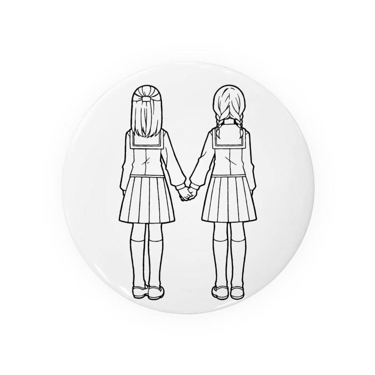 手を繋いだ二人の少女 線画 オペラ Opera Ame の缶バッジ通販 Suzuri スズリ