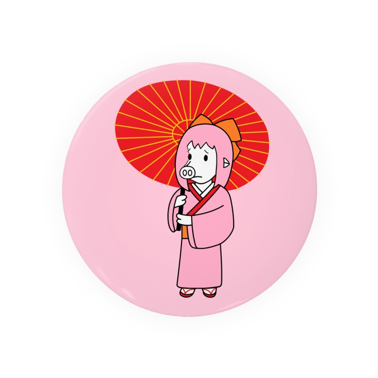 75mm お豚 とん さん 和傘をさす 豚人イラストのパンダ武島 Pandatakeshima の缶バッジ通販 Suzuri スズリ