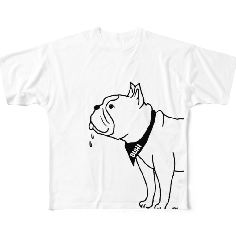 しっぽをふるフレンチブルドッグ B 犬 動物イラスト フルグラフィックtシャツ