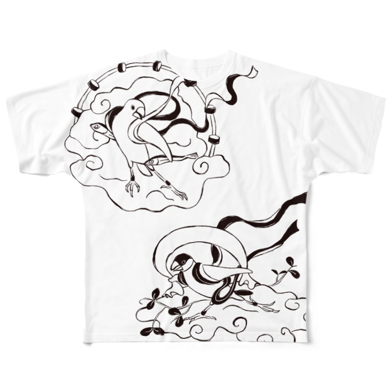 文鳥風神雷神図 モノクロ もしもしこちら文鳥 Tsujisaori のフルグラフィックtシャツ通販 Suzuri スズリ 文鳥風神雷神図 モノクロ もしもしこちら文鳥 Tsujisaori のフルグラフィックtシャツ通販 Suzuri スズリ
