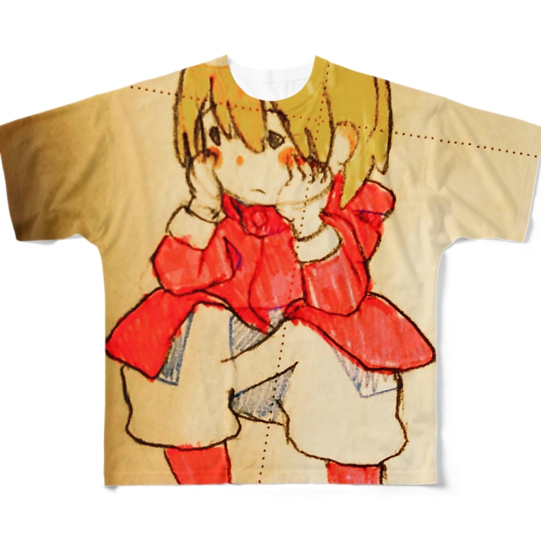 しゃがんでいる少女 イラスト 女の子 鉛筆 ふっふ Fuffu Dazoのフルグラフィックtシャツ通販 Suzuri スズリ