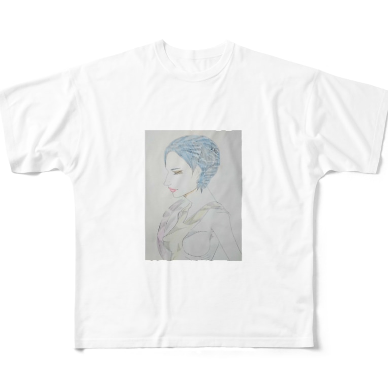 美人画series 青髪 美人画イラストグッズショップ Tks 2 Yuu のフルグラフィックtシャツ通販 Suzuri スズリ