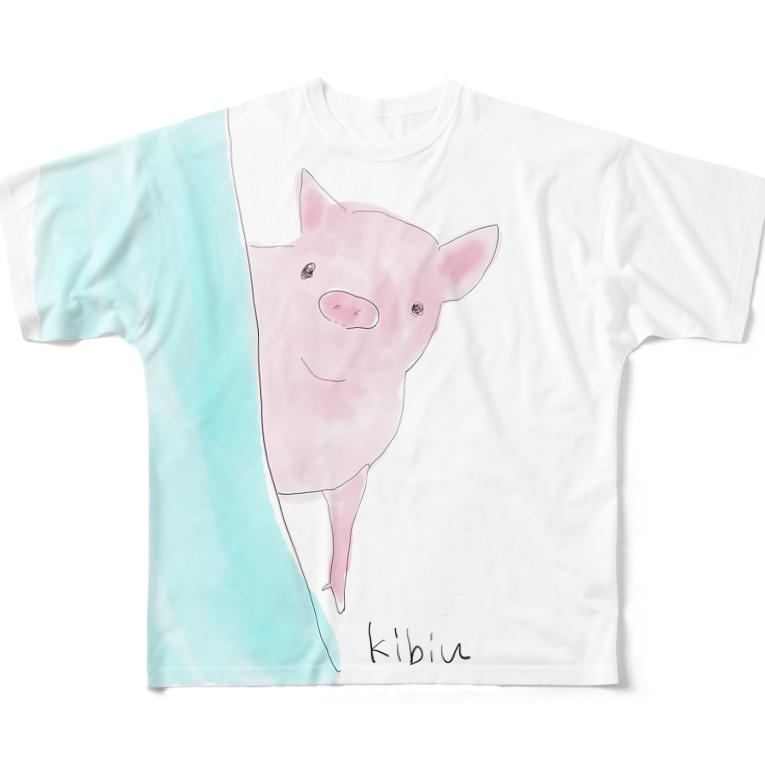 チラ見のこぶたちゃん 消しゴムはんこ工房kibiu Kibiu のフルグラフィックtシャツ通販 Suzuri スズリ