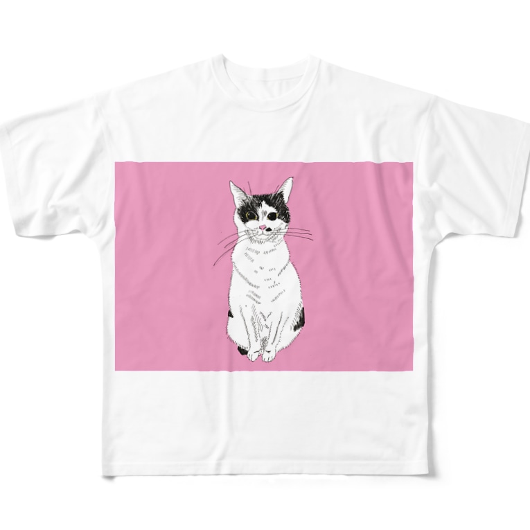 みーこおすわりイラスト 猫 白黒猫 保護猫 イラスト はにゃ cat のフルグラフィックtシャツ通販 Suzuri スズリ