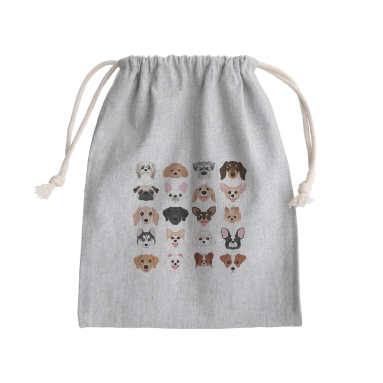 いろいろな犬種のかわいい顔 Mini Drawstring Bag By Kimchin Suzuri