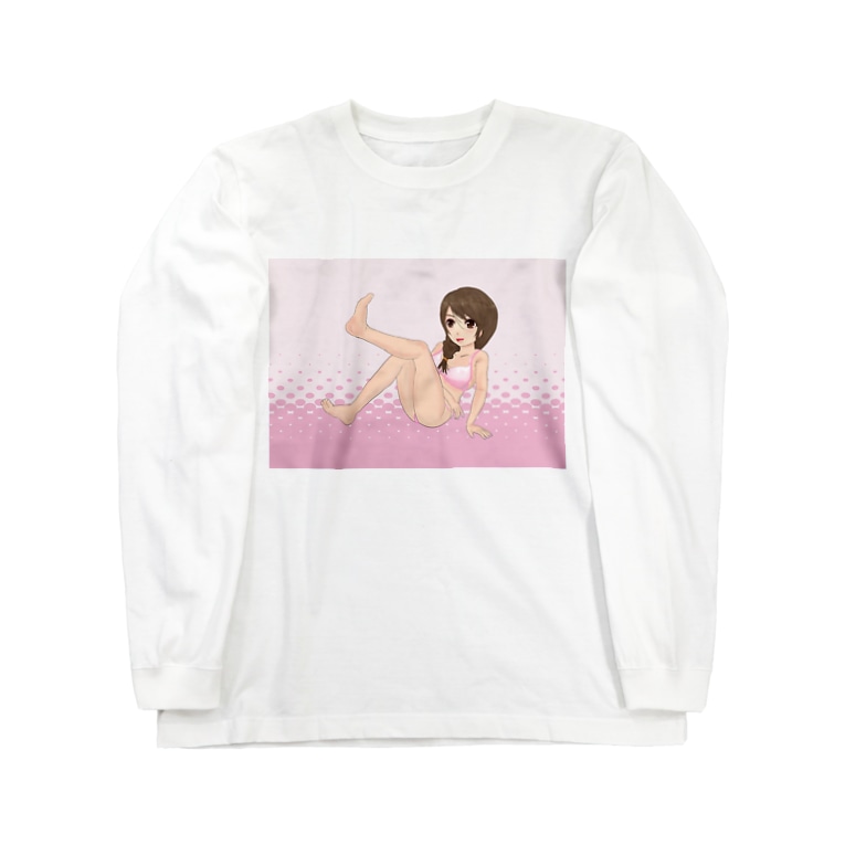 萌え三つ編みピンク水着ピンク水玉背景 Long Sleeve T Shirts By げーむやかん Gameyakan Suzuri