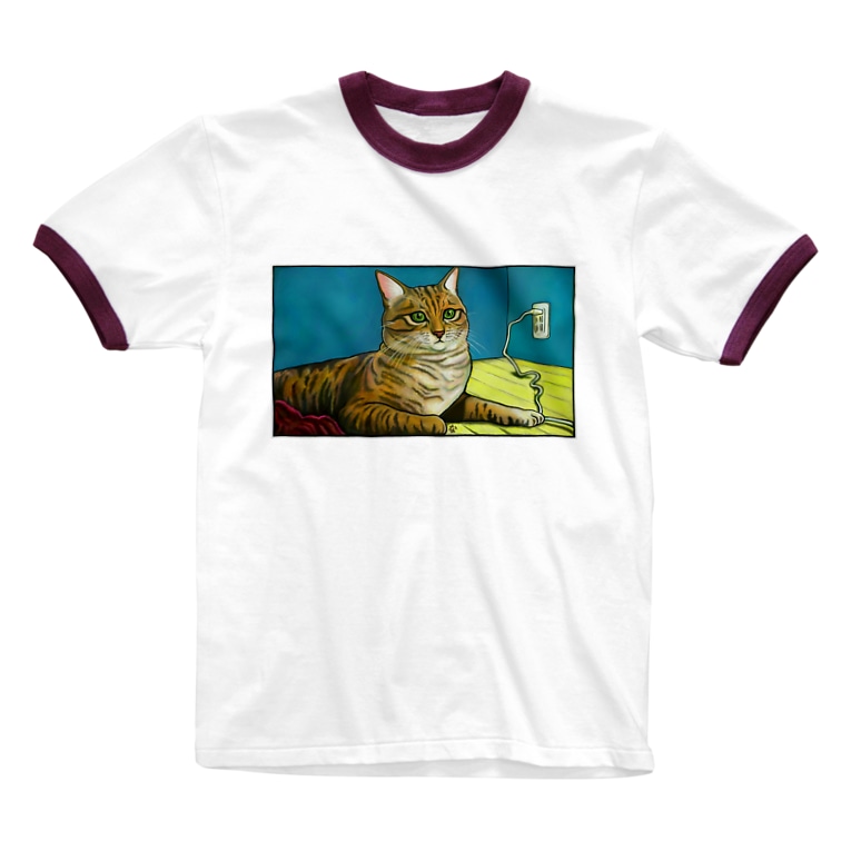 コードを触る猫 秘密基地 Himitsu のリンガーtシャツ通販 Suzuri スズリ