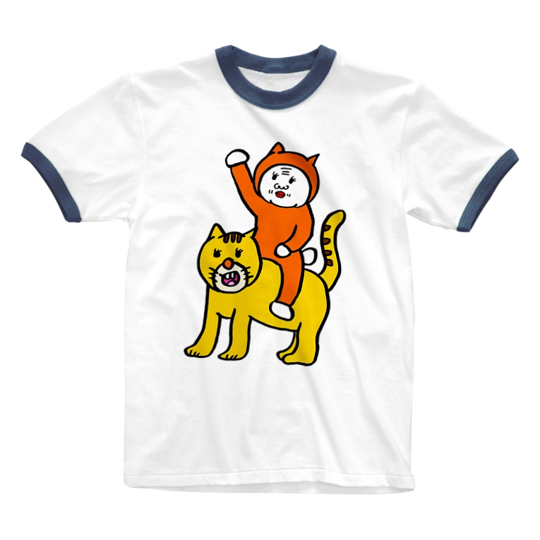 猫に乗るババちゃん 右手リアンうめもと公式 Umemoto66 のリンガーtシャツ通販 Suzuri スズリ