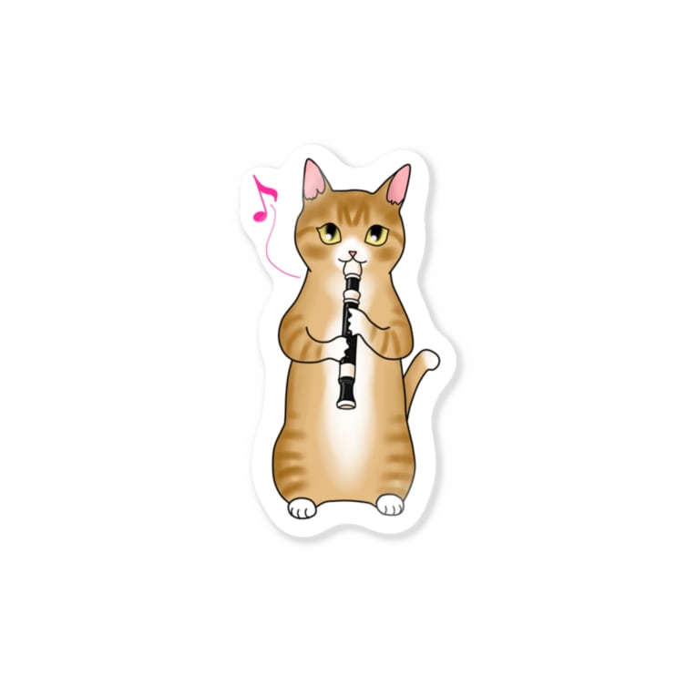リコーダーを吹く猫 ａｔｅｌｉｅｒ ｈｅｕｒｅｕｘ Mihoko Fujiwara のステッカー通販 Suzuri スズリ