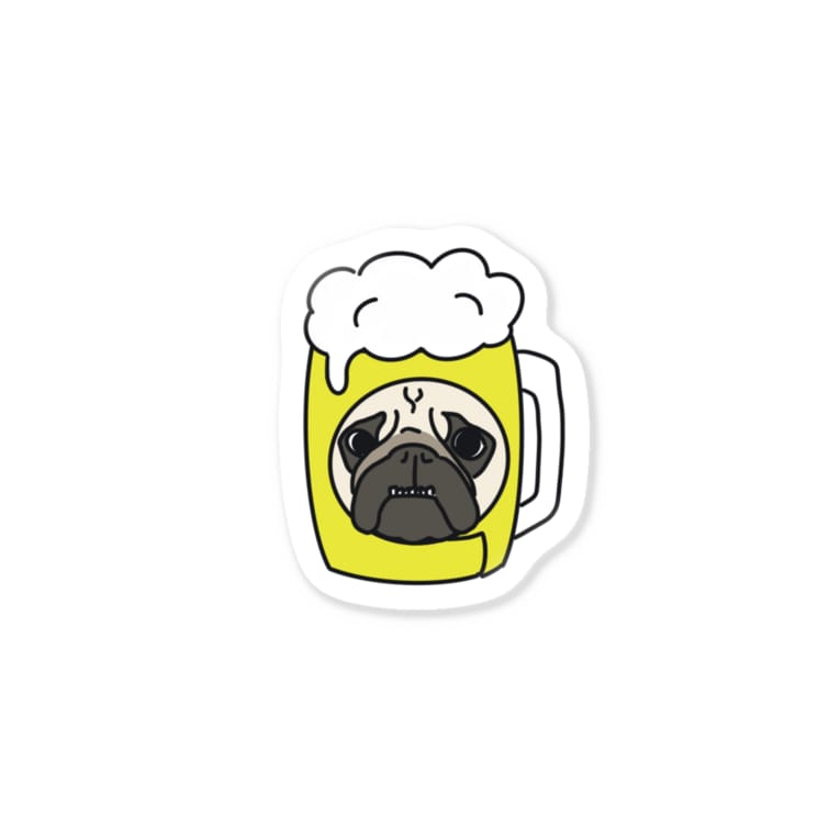 かぶりものパグ 生ビール パグ ピース Pug And Peace のステッカー通販 Suzuri スズリ