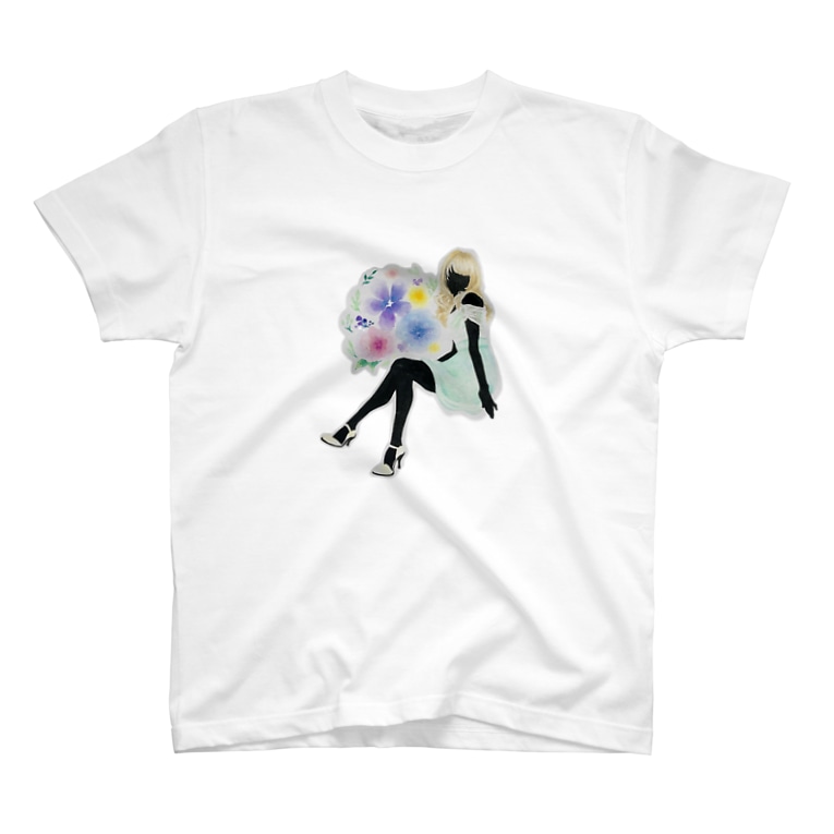 お花と影絵風な女の子 レースのワンピース ココユキ 水彩画ショップ Yukinoko のtシャツ通販 Suzuri スズリ