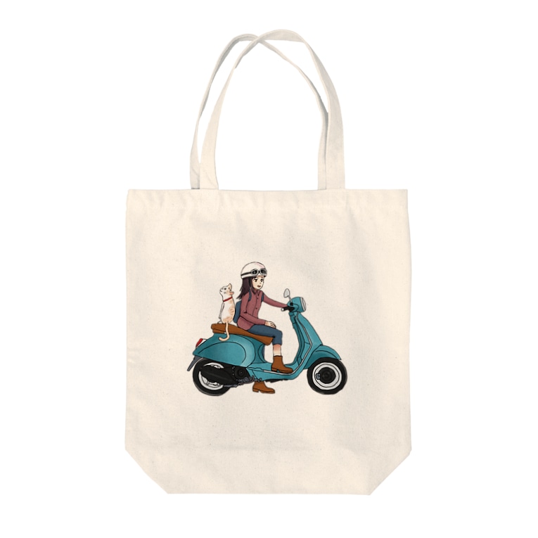 ねこと一緒にバイクで買い物へ Cat And Go Shopping With Bike Cranes Design Craneskisekae のトートバッグ通販 Suzuri スズリ