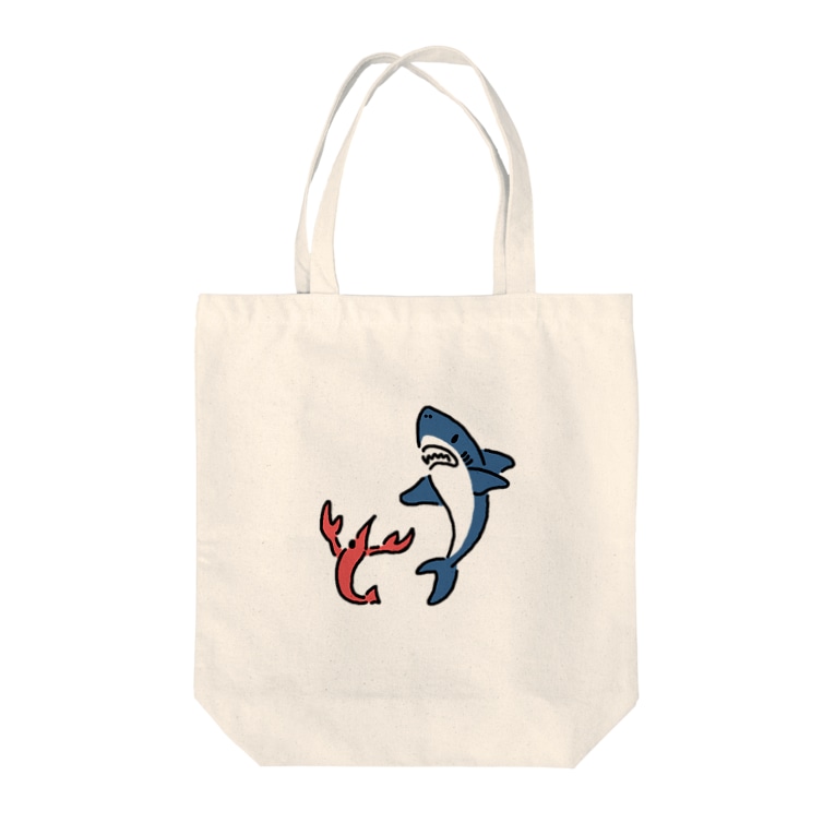 エビと踊るサメ Tote Bags By わりとおもい Waritoomoi Suzuri