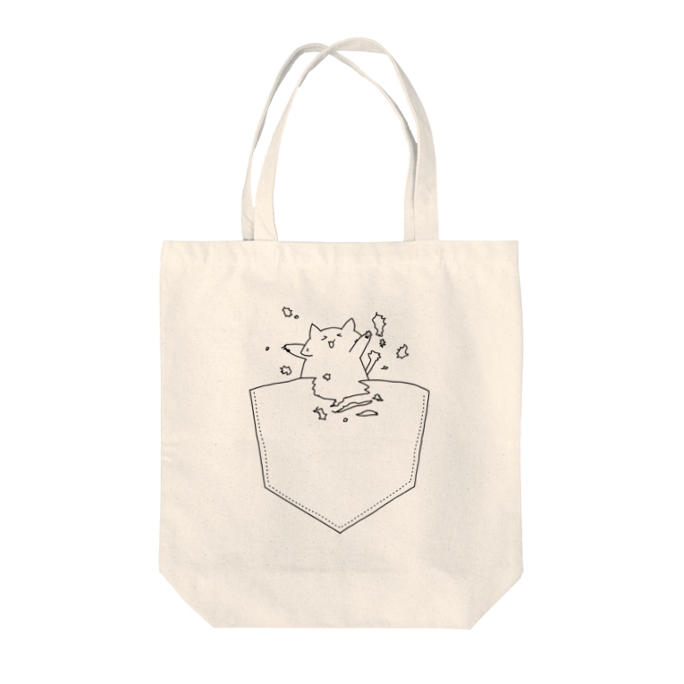 ポケット引きちぎるねこ Tote Bags By のびネコとおさかなのお店 Fish Yakizakana Suzuri