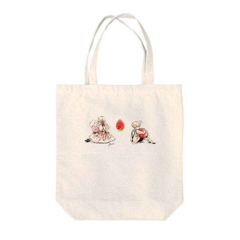 かわいい苺と女の子と野うさぎくんのイラストトートバッグ Tote Bags By 遠北ほのかのお店 Honokatookita Suzuri