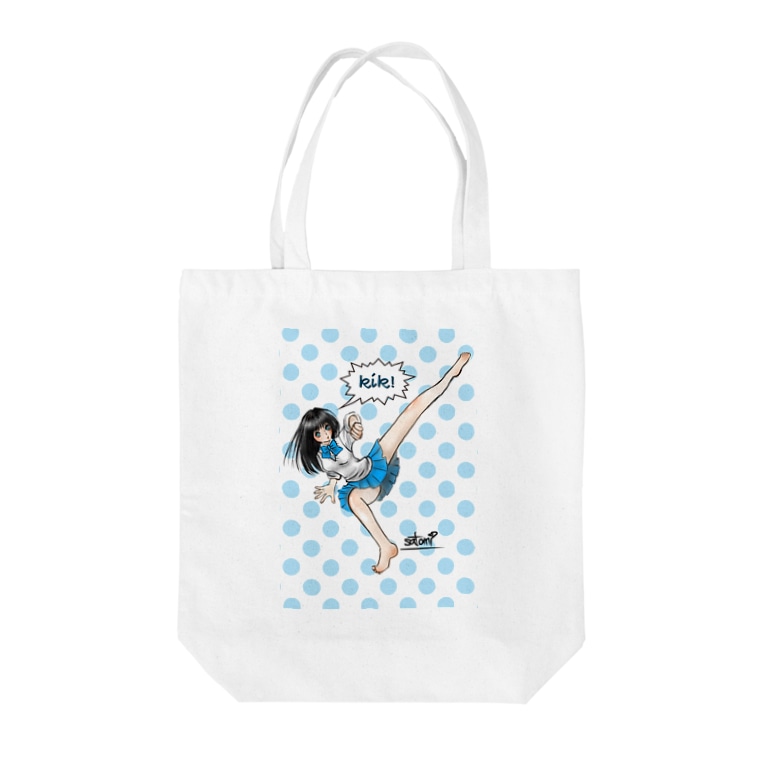 女子高生キック Tote Bags By Suzuki Satomi イラストショップ Lingmucongmei5 Suzuri