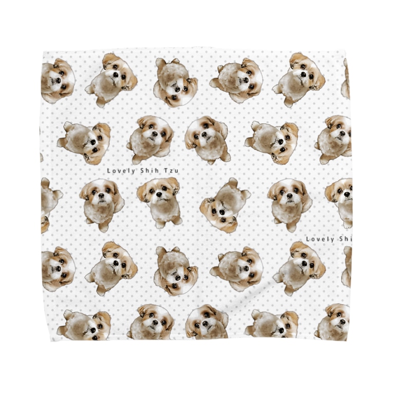 おすわりシーズーまみれ ぽんずとかぼす Towel Handkerchiefs By ぽんず店長のlovelyシーズー犬グッズ Shihtzuponz Suzuri